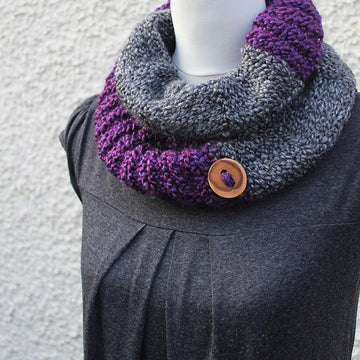 Purple and grey infinity scarf