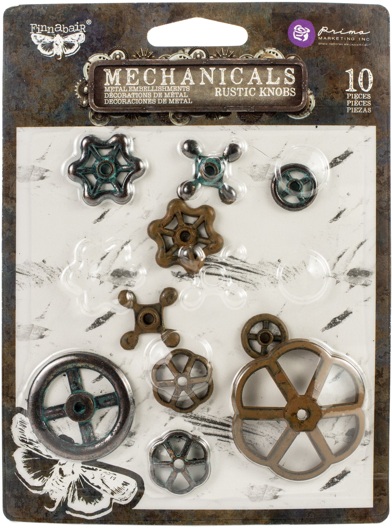 Prima Marketing Finnabair Mechanicals Metal Embellishments - Rusty Knobs 10/Pkg