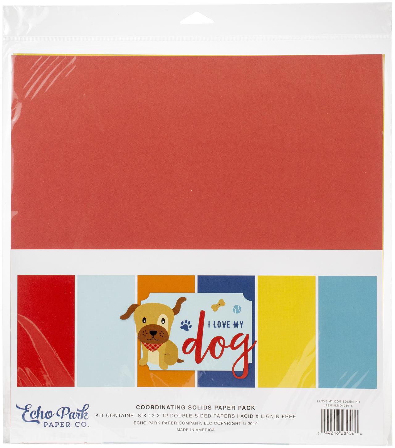 Echo Park Paper Echo Park Double-Sided Solid Cardstock 12"X12" 6/Pkg - I Love My Dog, 6 Colors
