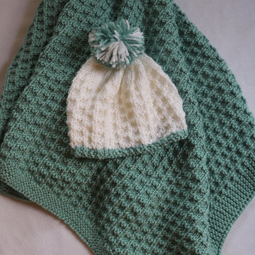 Seafoam Textured Baby Hat Blanket.