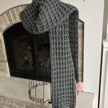 Waffle Scarf with Poms