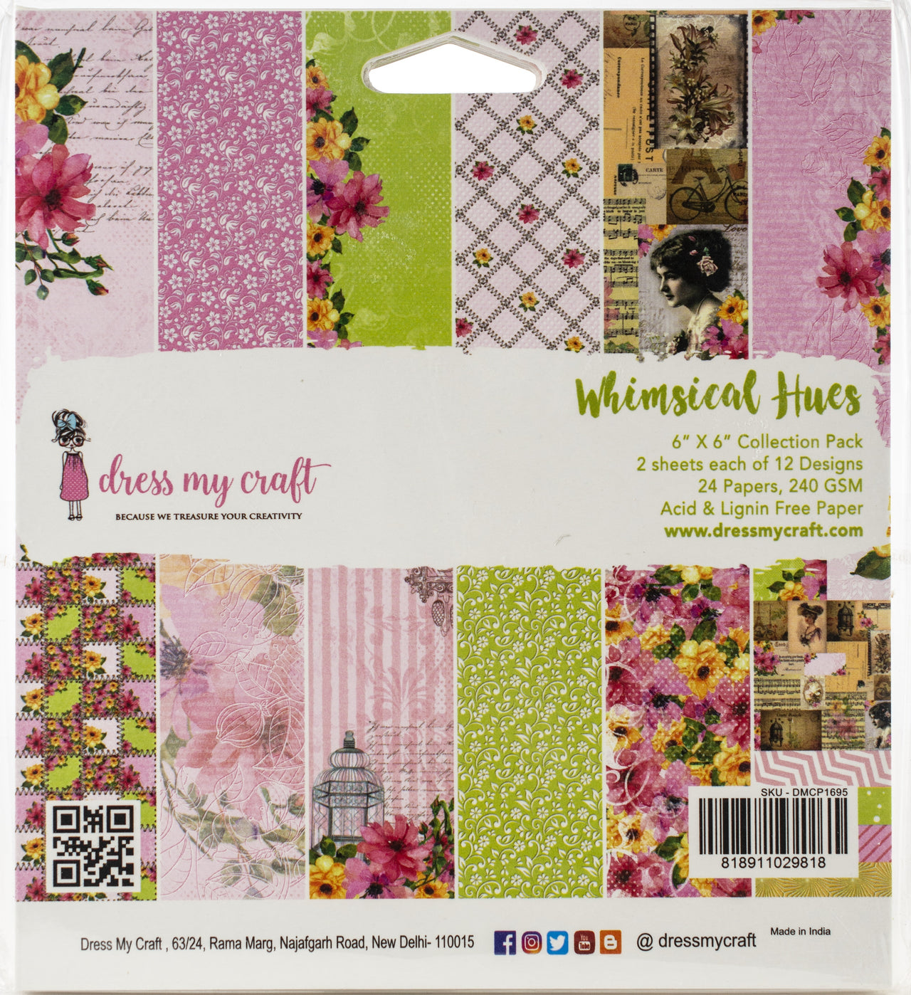Dress My Crafts Single-Sided Paper Pad 6"X6" 24/Pkg - Whimsical Hues, 12 Designs/2 Each