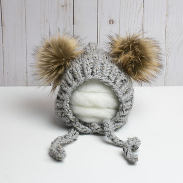 Double Pompom Fur Ears Bonnet