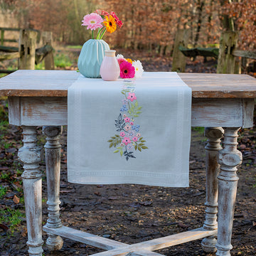 Vervaco Flowers & Leaves Table Runner Printed Embroidery Kit - 40cm x 100cm