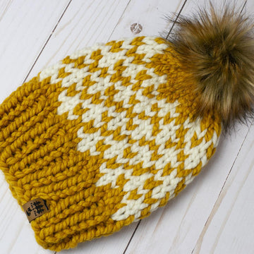 Fair Isle Hat Diamonds Women Chunky Toque Winter Pompom