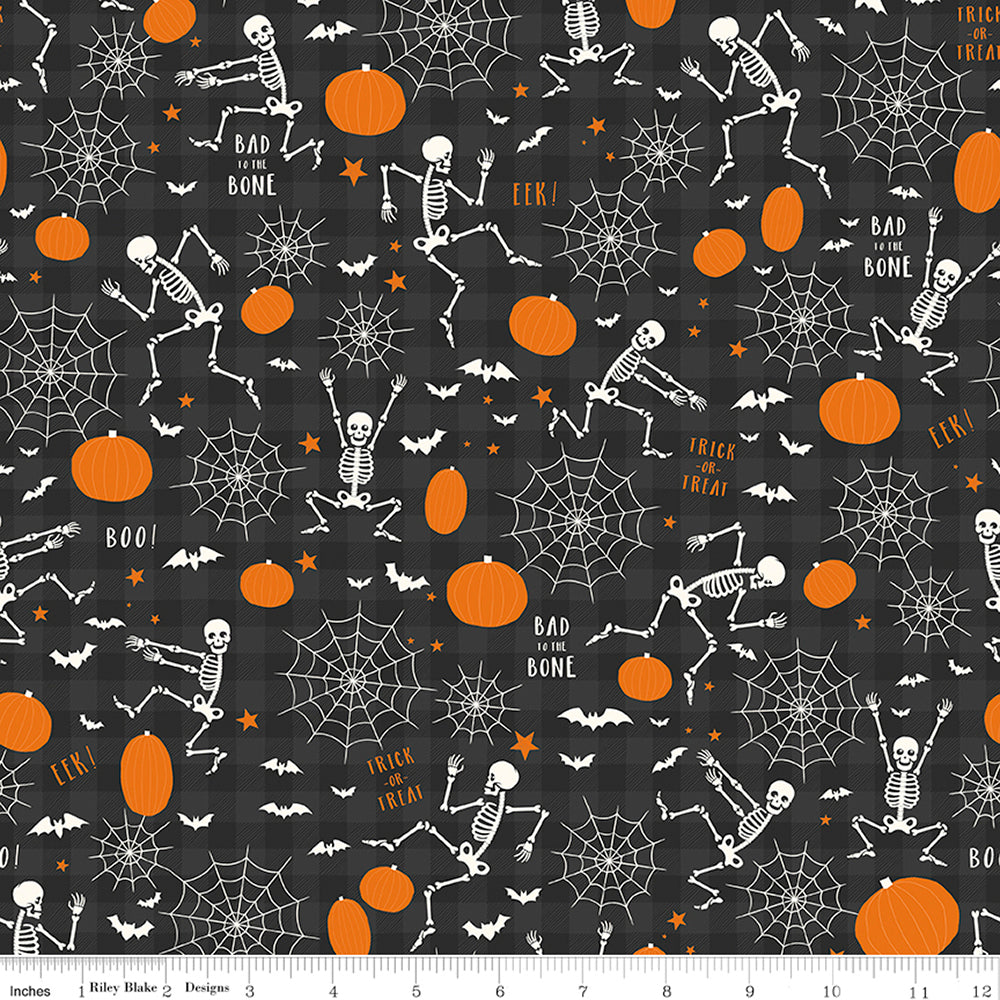 Riley Blake Bad to The Bone - Skeletons & Pumpkins (Black)