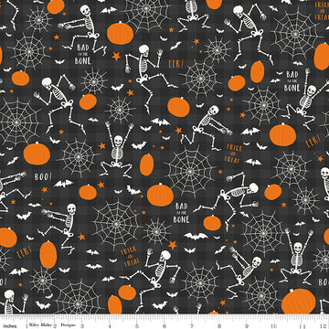 Riley Blake Bad to The Bone - Skeletons & Pumpkins (Black)