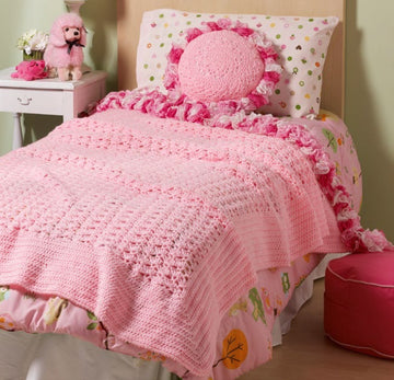 Sweet Ruffles Blanket & Pillow in Red Heart Super Saver Jumbo Solids - LW4116