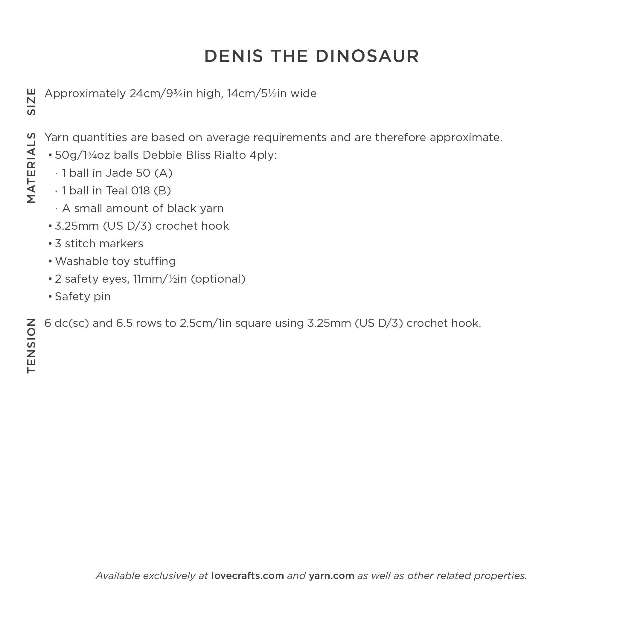 Denis the Dinosaur - Toy Crochet Pattern for Kids in Debbie Bliss Rialto 4ply