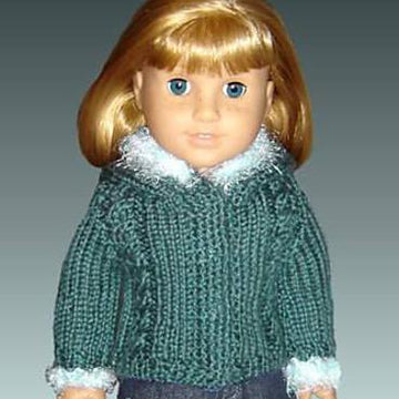 Faux Fur Hooded jacket, PDF Doll clothes knitting pattern, fits Amaerican Girl Doll and 18 inch dolls