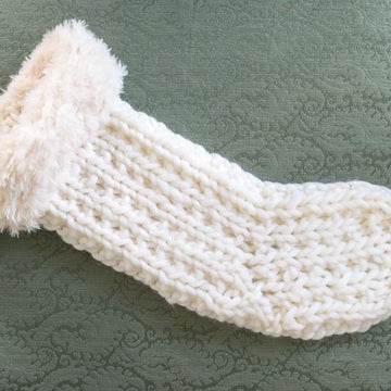 Broken Rib Stitch Christmas Stocking with Faux Fur Trim
