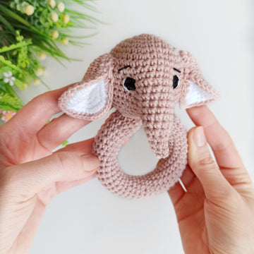 Crochet elephant baby rattle