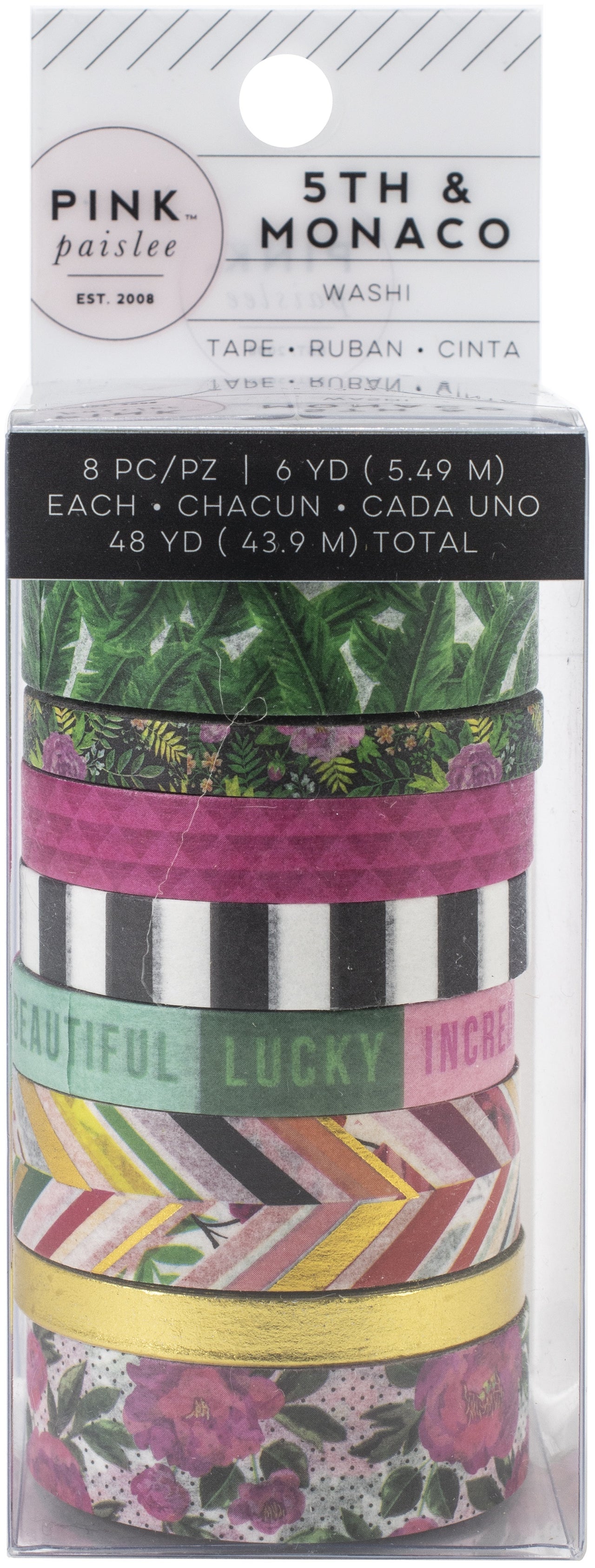 American Crafts 5th & Monaco Washi Tape 8/Pkg - W/Gold Foil Accents