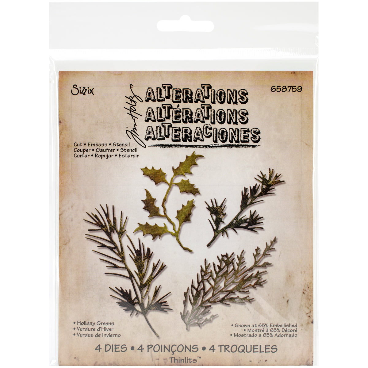 Sizzix Thinlits Dies By Tim Holtz 4/Pkg - Holiday Greens