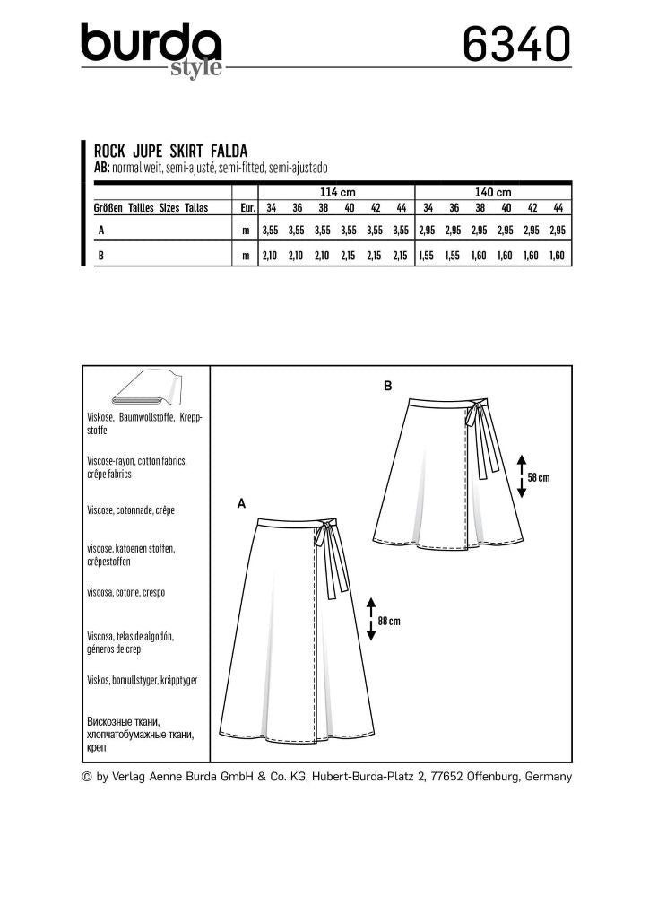 Burda Style Misses' Wrap Skirt B6340 - Paper Pattern, Size 8-18