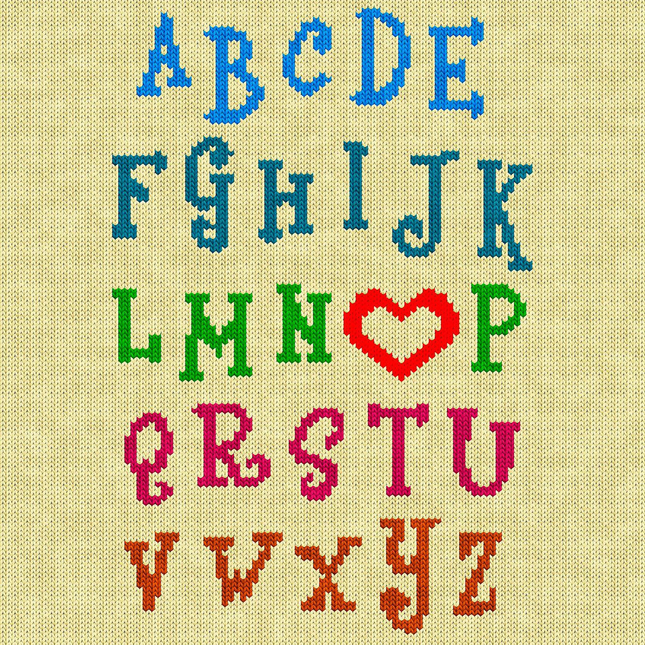 Alphabet with Heart Knitting Chart