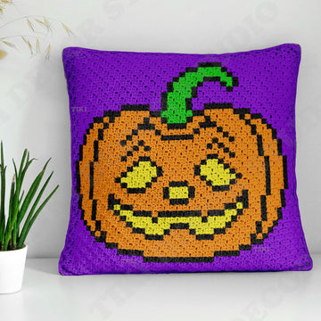 Halloween Pumpkin Pillow Sad Spooky Mini C2C Diagonal Crochet Pattern PDF