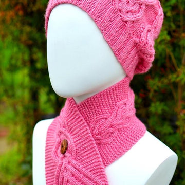 Trinity Hat and Neck Warmer (Cable/ Slouchy/Hat and  Stay On/ Buttoned Scarf)