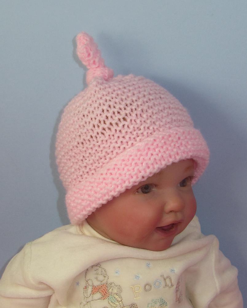 Baby Simple Garter StitchTopknot Beanie Hat