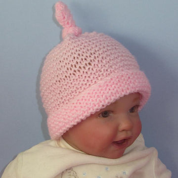 Baby Simple Garter StitchTopknot Beanie Hat