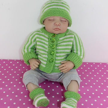 Baby Easy Stripe Cardigan, Beanie & Booties