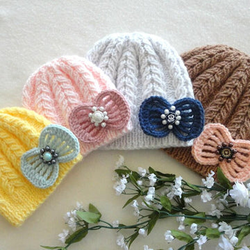Knitting PATTERN Baby Hat with Crochet Bow 0 - 12 months