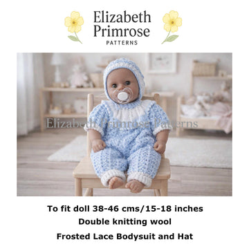 Frosted Lace Dolls Bodysuit and Hat Knitting Pattern P73 – Elizabeth Primrose Patterns