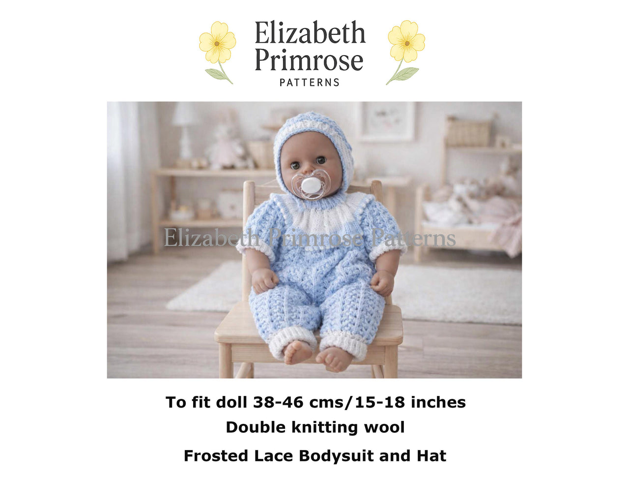 Frosted Lace Dolls Bodysuit and Hat Knitting Pattern P73 – Elizabeth Primrose Patterns