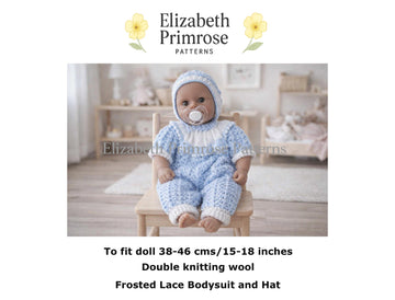 Frosted Lace Dolls Bodysuit and Hat Knitting Pattern P73 – Elizabeth Primrose Patterns
