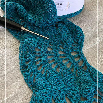 Abigail Crochet Sideways Shawl Feather and Fan Stitch