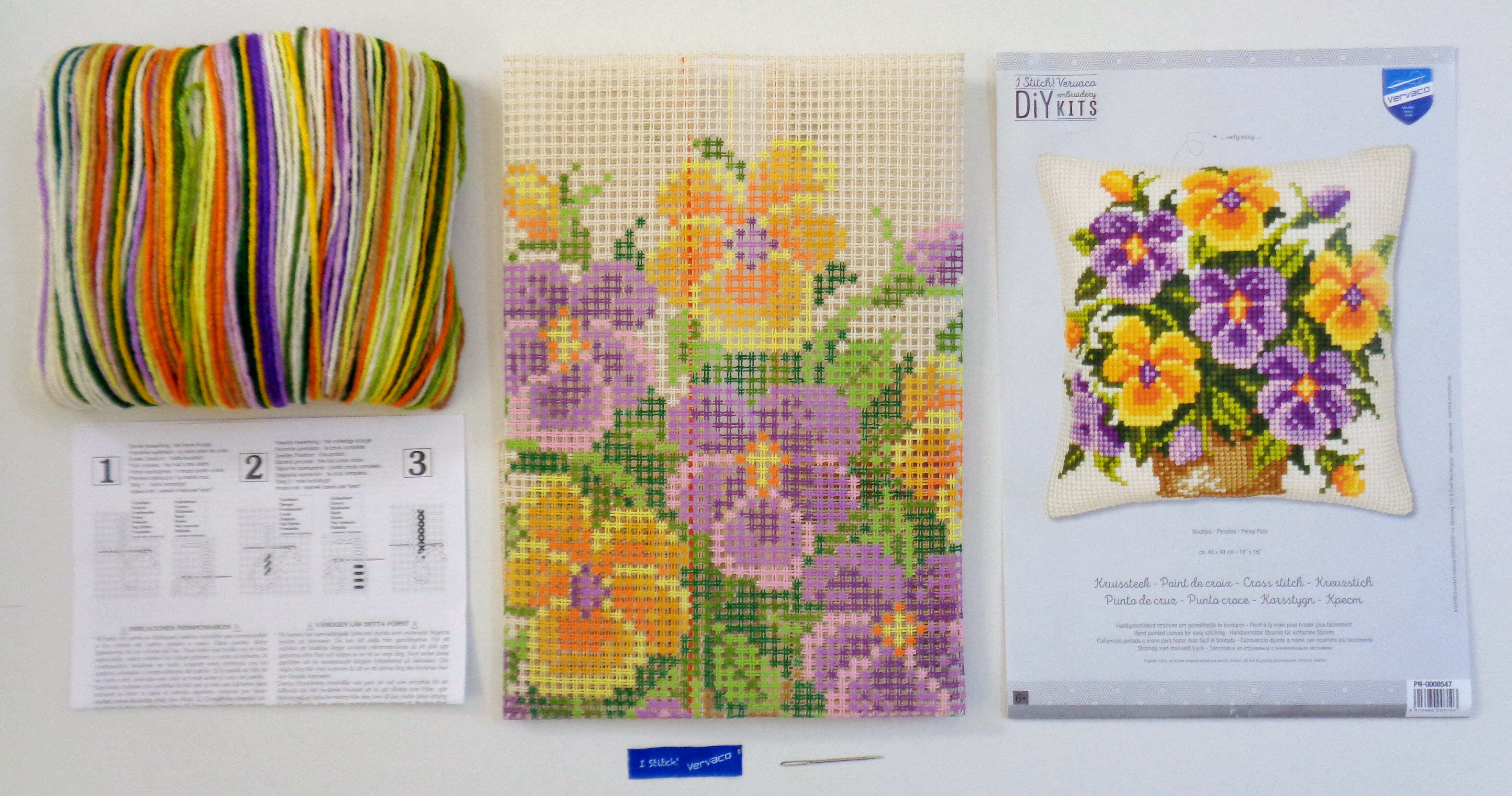 Vervaco Cross Stitch Cushion Kit Pansy Posy Cross Stitch Kit