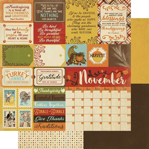 Authentique Paper Calendar Collection Double-Sided Cardstock 12"X12" 18/Pkg - November Sentiments