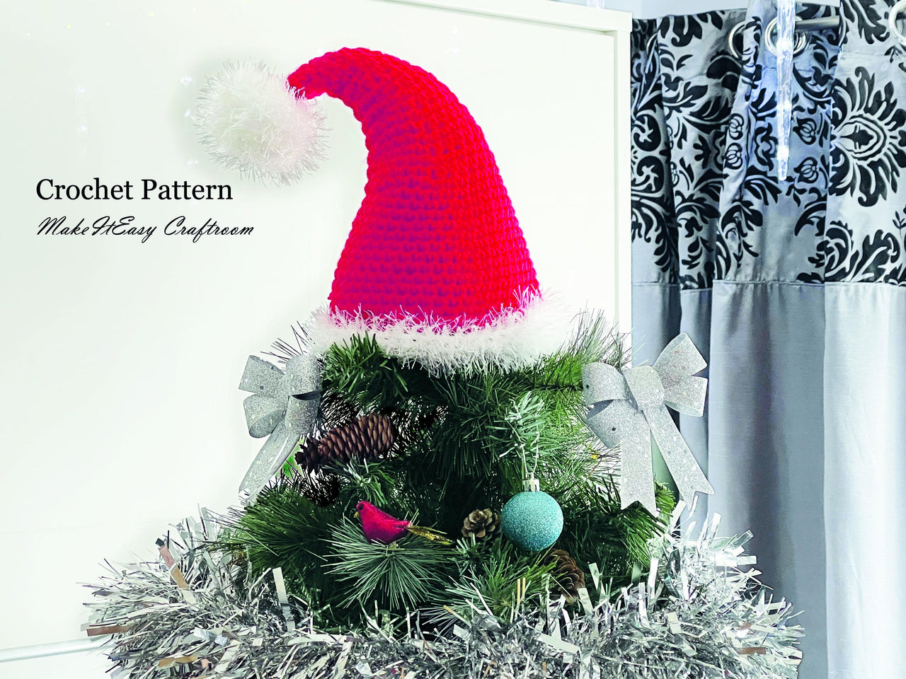 Crochet Christmas Tree Topper Pattern - Santa Hat Ornament, Holiday Decor, Skirt Topper, Festive Decoration
