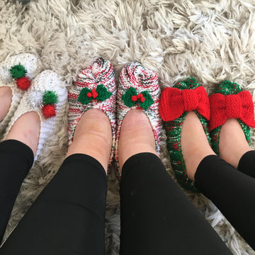 DK knitting pattern Christmas eve box slippers or slipper socks using 2 strands of DK yarn knitted together age 8yrs - Adult
