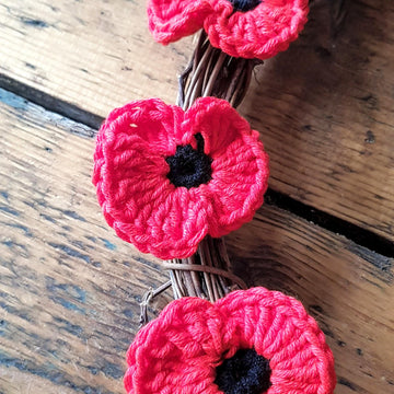 Crochet Remembrance 'Poppy Brooch' and 'Wreath'