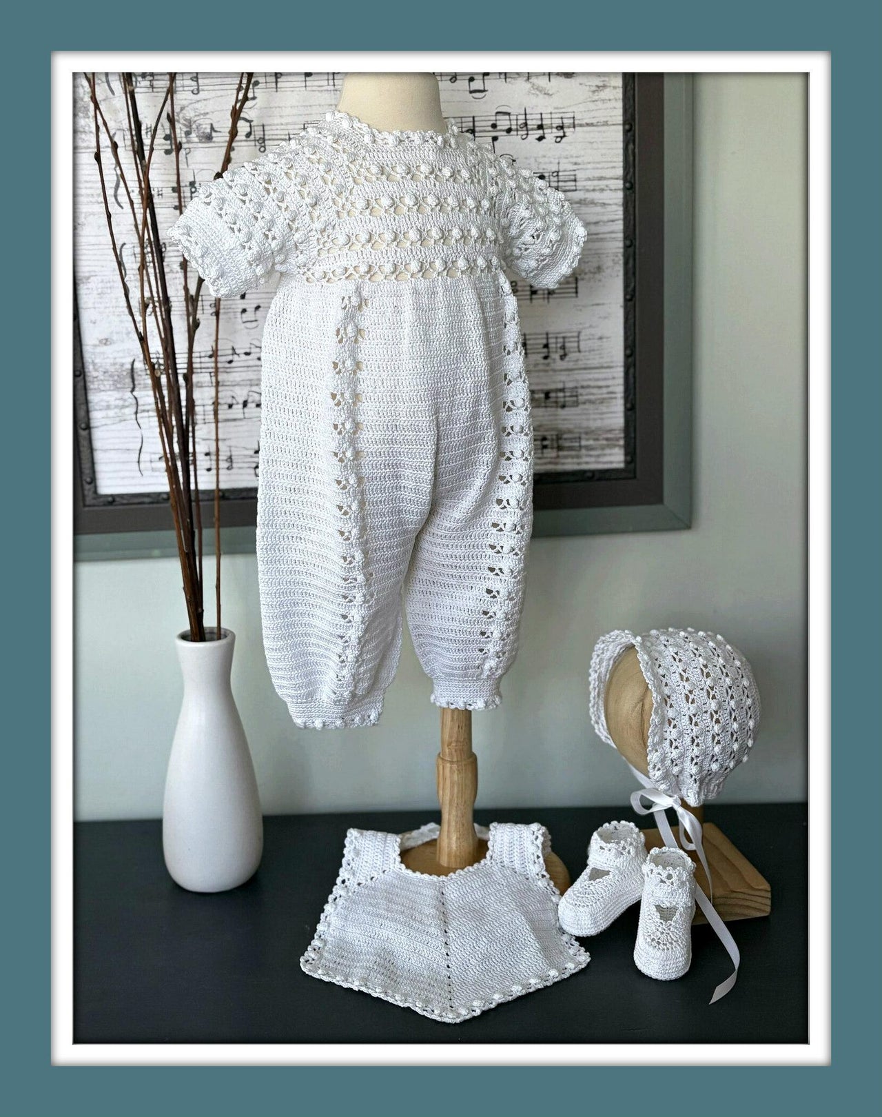 Baby Boy Christening Set Popcorn Stitch