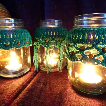 Crochet Beaded Candle Cozy Trio