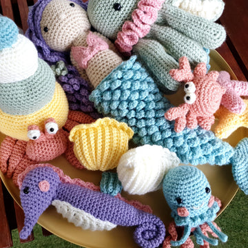 Under the Sea Set Collection crochet Crab Hermit Jellyfish Mermaid Tail Octopus Seahorse Seashell Sea Star