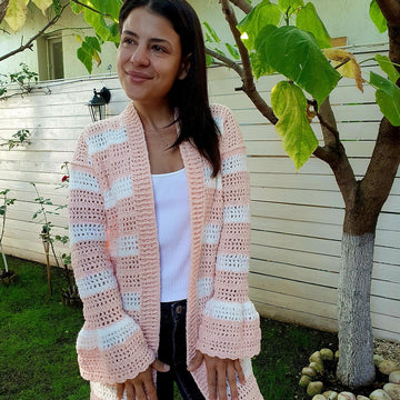 Crochet cardigan with bell sleeves