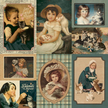 Authentique Paper Purebred Double-Sided Cardstock 12"X12" 18/Pkg - #7 Cat Vintage Cut-Aparts