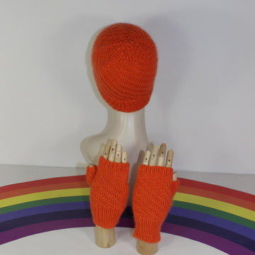 Adult Teen Aran Swirl Beanie Hat and Gloves