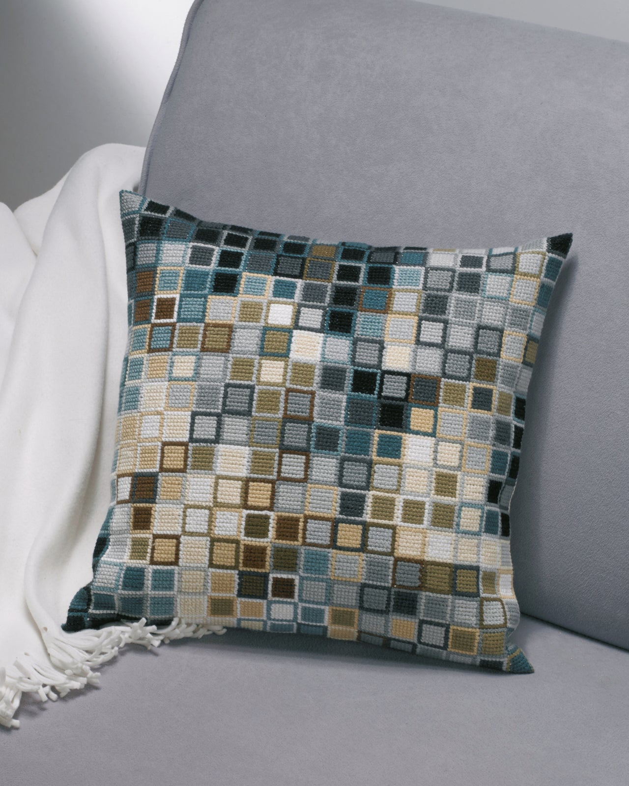 Permin Pixel Roses Cushion Cross Stitch Kit - 38x38cm