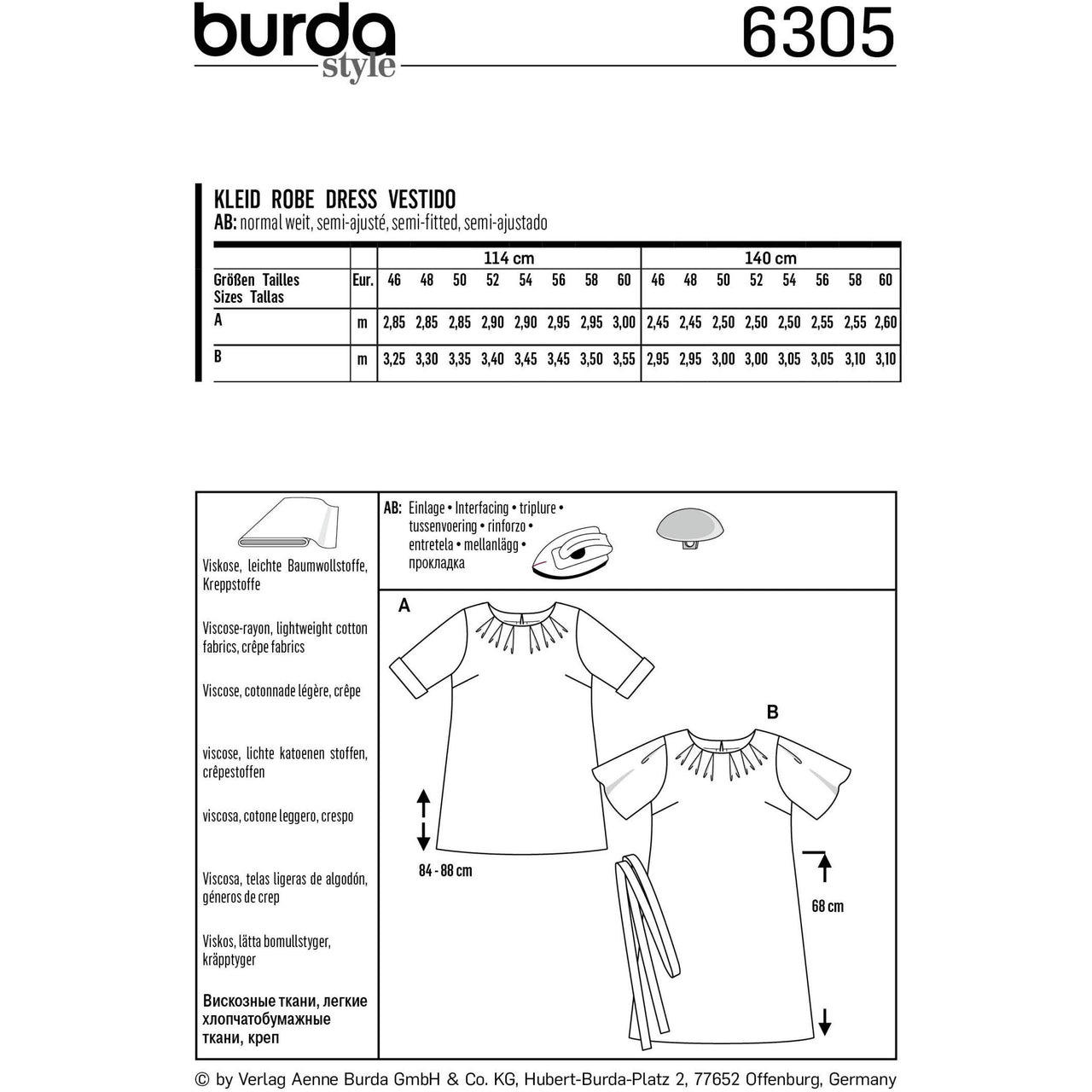 Burda Style Women's Top and Dress B6305 - Paper Pattern, Size 20-34