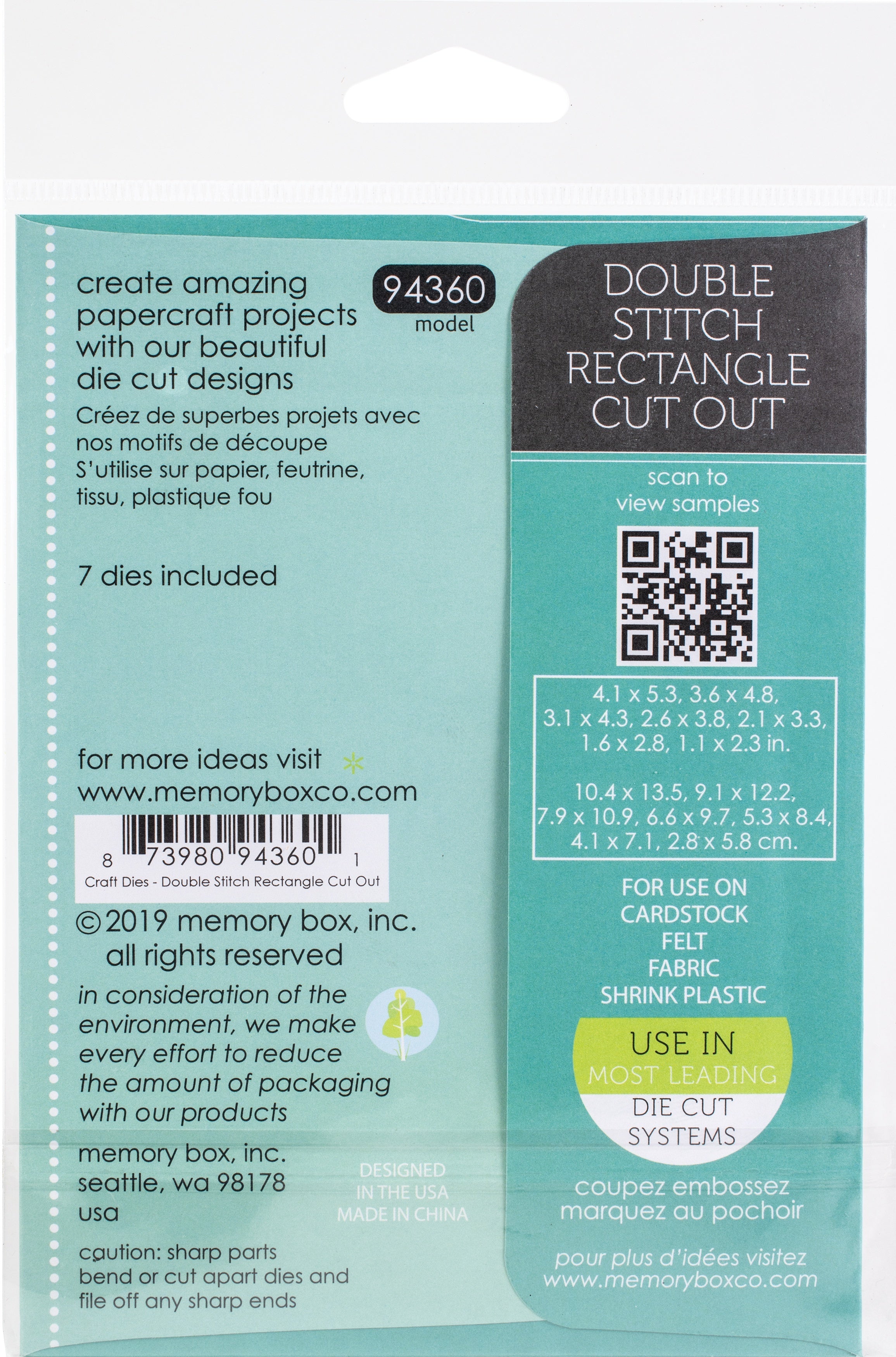 Memory Box Dies - Double Stitch Rectangle Cut Out
