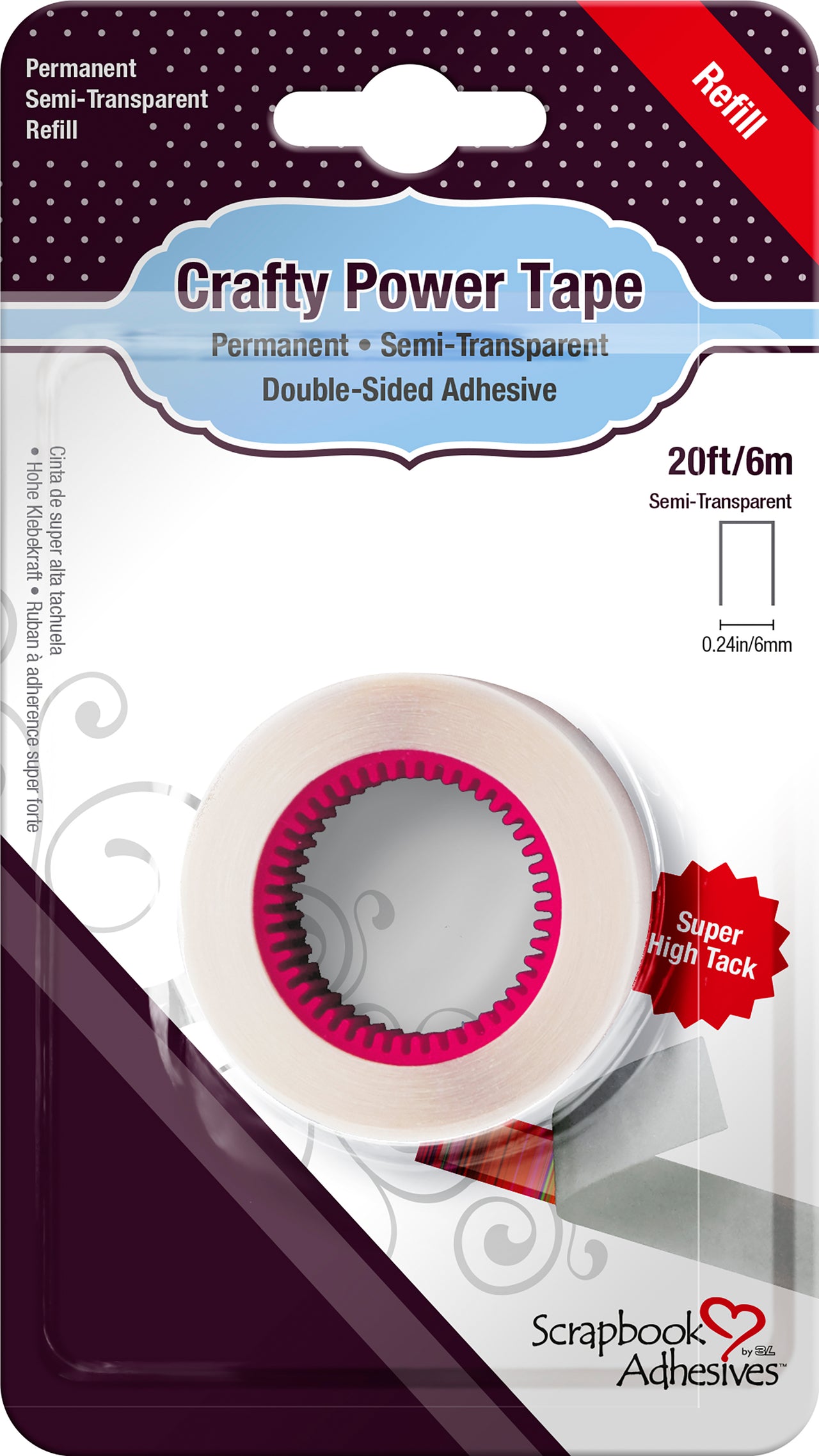 3L Scrapbook Adhesives Crafty Power Tape Refill - .25"X20' For 01637