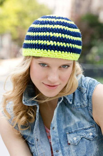 Striking Stripes Hat in Red Heart Heads Up - LW3829 - Downloadable PDF