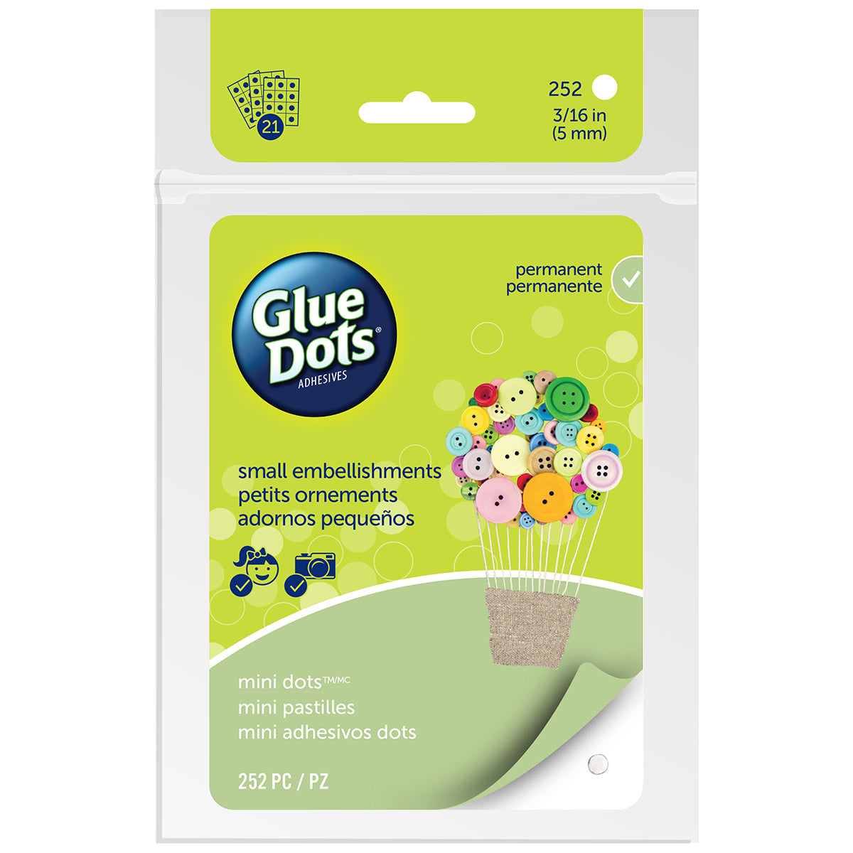 Glue Dots Clear Dot Sheets - Mini .1875" 252/Pkg