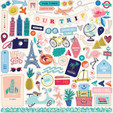Echo Park Paper Let's Travel Cardstock Stickers 12"X12" - Elements