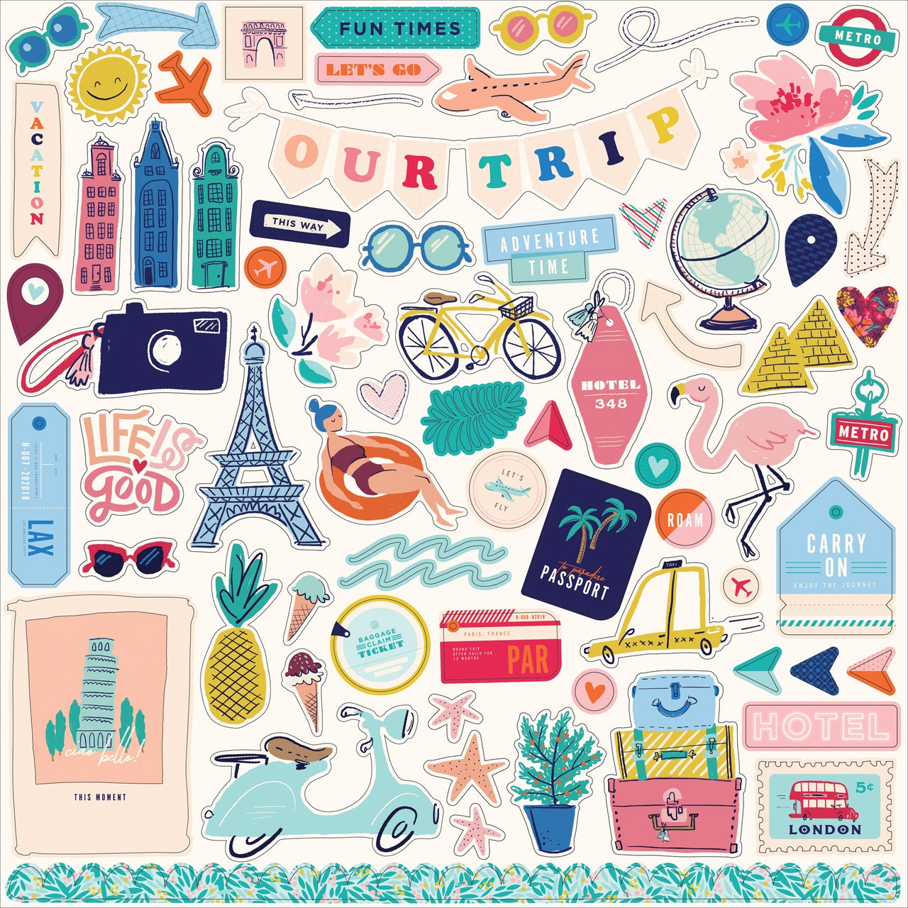 Echo Park Paper Let's Travel Cardstock Stickers 12"X12" - Elements