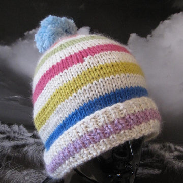 Chunky Stripe Bobble Beanie Hat